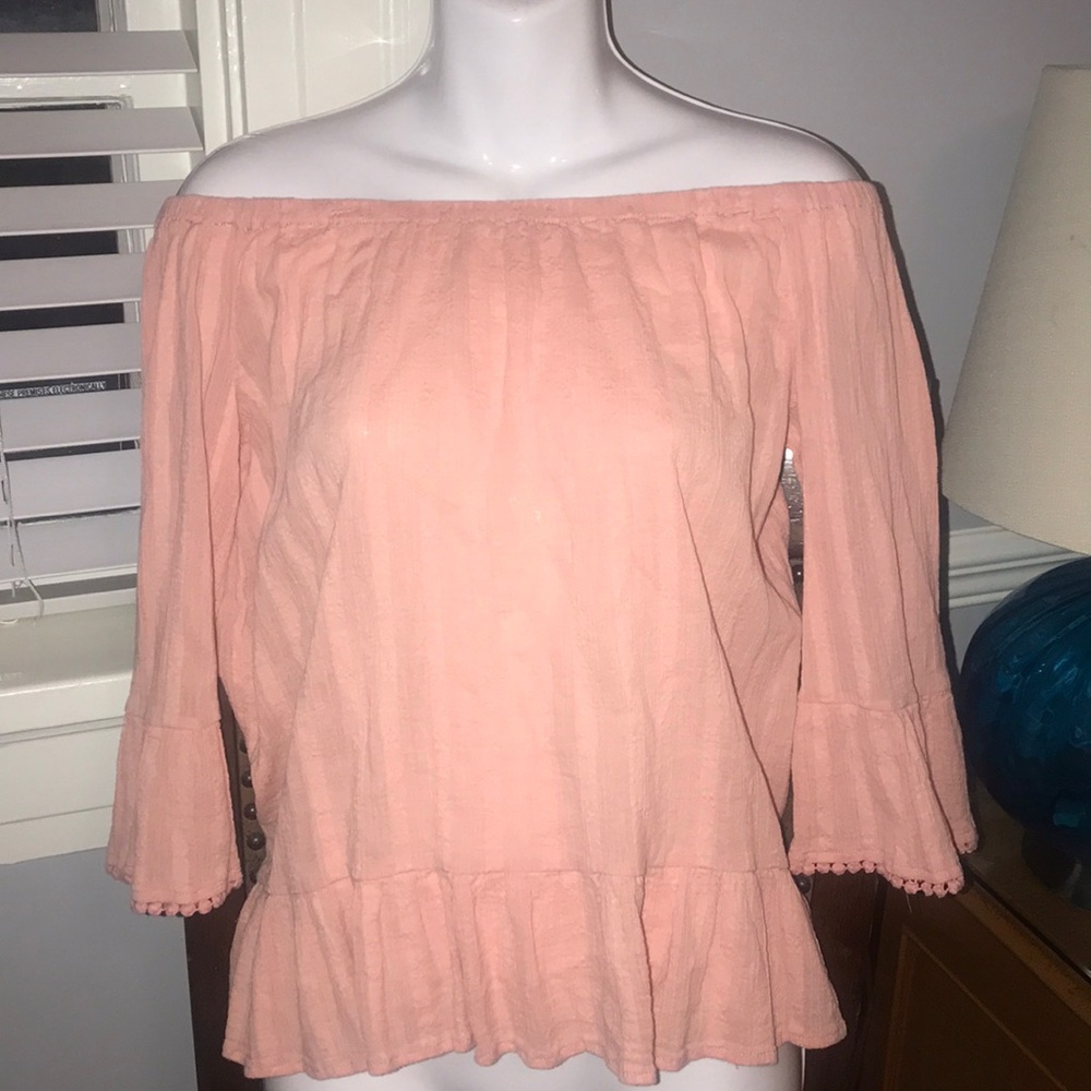 Off the shoulder ruffled pink top